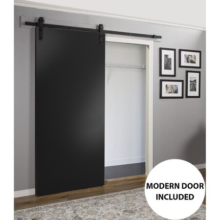 Sartodoors Sturdy Barn Door with Hardware, Planum 0010 Black Matte, 6.6FT Rail Hangers Heavy Set, Modern Solid PLANUM0010BD-B-BLK-2496