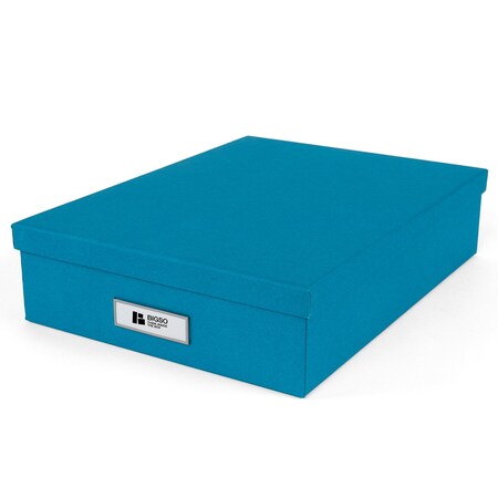 Bigso Oskar Fiberboard Label Frame Document Letter Box, 3.3 x 10.2 x 13.8 in, Turquoise, 5PK 945156641