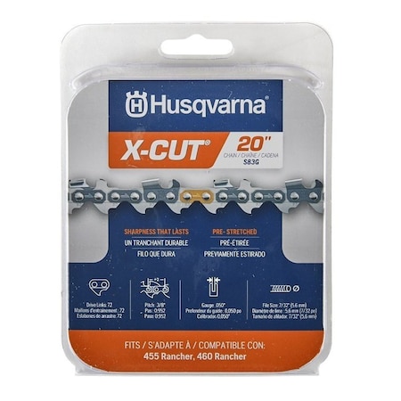 Husqvarna Chainsaw Chain, H80 (72V), Low Vibration Chain, 20 in L Bar, 0.05 in Gauge, 3/8 in TPI/Pitch 529475072