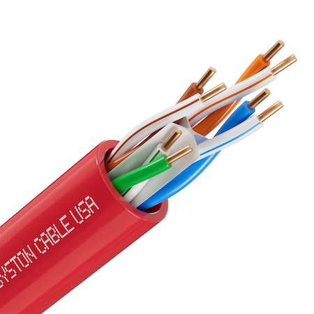 Syston Cable Technology Cat 6e Ethernet Cable Bulk, 50ft Red, 600MHz 23AWG Solid Bare Copper, CMR Riser-Rated for PoE Use BULK1258-50RD