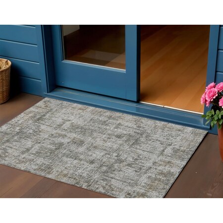 Homeroots 3' X 5' Pewter And Ivory Abstract Washable Indoor Outdoor Area Rug 615446