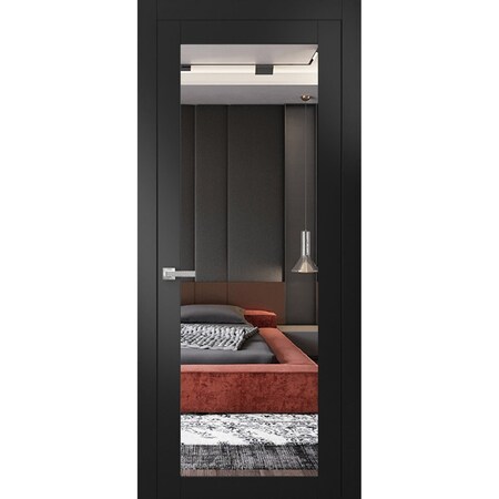 Sartodoors Solid Interior French, Lucia 1299 Matte Black with Mirror, Single Regular Panel Frame Trims Handle LUCIA1299ID-BLK-28