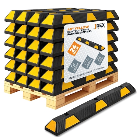 Jrex Safety 48 in Rubber Parking Block Curb Stop, Yellow Reflective Strip, 24PK PBSY-JR-4-HP24