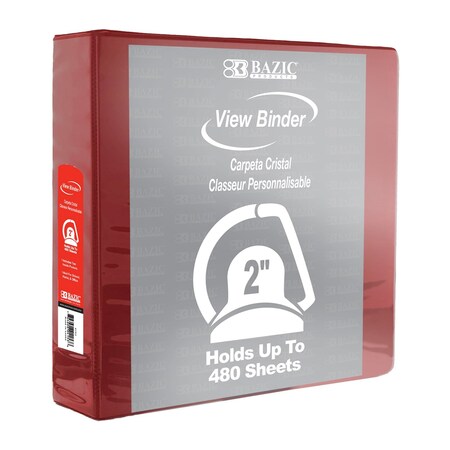 Bazic Products Slant D Ring View Binder with 2 Pockets, 2", Burgundy 4150