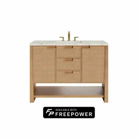 James Martin Vanities Solene 48 in. Single Vanity, Seaside Oak, w/ 3 CM Victorian Silver Silestone Top D225-V48-SSO-FVSL