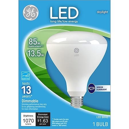 Ge LED Bulb, Flood/Spotlight, BR40 Lamp, 85 W Equivalent, E26 Lamp Base, Dimmable, Daylight Light 35316