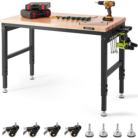 Vevor Multifunctional Solid Wood Workbench 48x24" with Pegboard Power Outlets SHFGM4824GR