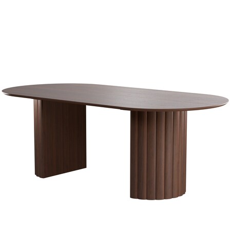 Homeroots 86" Walnut Solid Wood Double Pedestal Base Oval Dining Table 720695