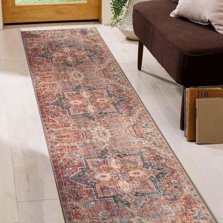 World Rug Gallery Multicolor Washable Rug - Vintage Look with Flat Pile Comfort 2 ft 6 in x 6 ft Runner WR174MULTI26X6