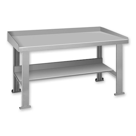 Pucel BS Series Workbench, with Back & EndsTop and Shelf, 120 in W x 34 in D x 33 in H, Light Blue BS-34120