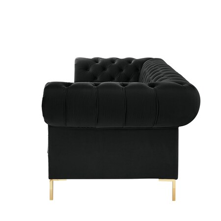 Homeroots 91" Black Velvet Chesterfield Solid Wood Sofa 543955