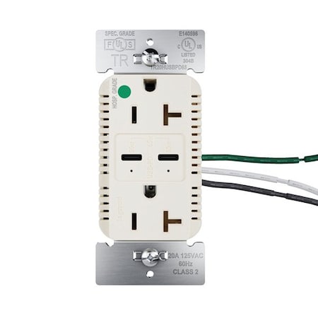 Legrand USB Receptacle, 20 A, Almond, Nylon TR20HUSBPD65LA