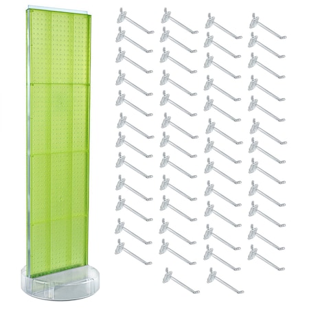 Azar Displays Green Two-Sided Pegboard Floor Display On Revolving Studio Base with 50 6in Clear Hooks 700780-GRE-6C50