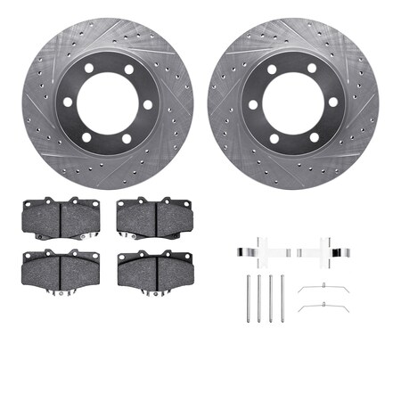 Dynamic Friction Co DFC Brake Rotor - Drilled & Slotted - Silver- Heavy Duty Brake Pad includes Hardware 7412-76012