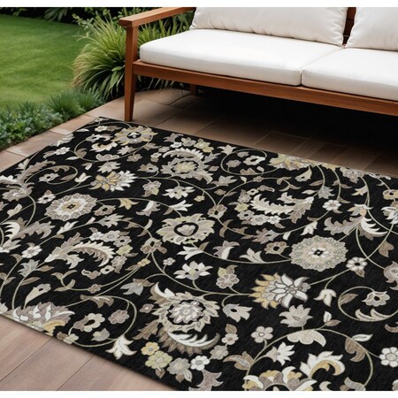 Homeroots 8' X 10' Black Beige And Ivory Floral Washable Indoor Outdoor Area Rug 597803