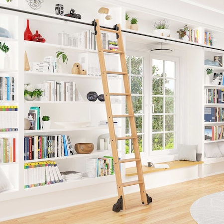 Quiet Glide 8.06 ft. Red Oak Sunburst Wheel Black Rolling Hook Removable Ladder, 12 ft. Rail QG.510-8RO-12-H.08