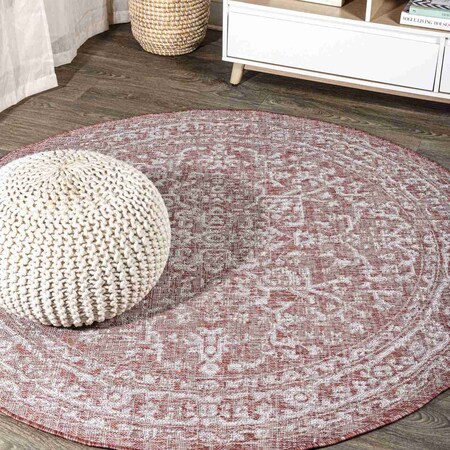 Jonathan Y Malta Bohemian Medallion Textured Weave Red/Taupe 9 ft Round Indoor/Outdoor Area Rug SMB104A-9R