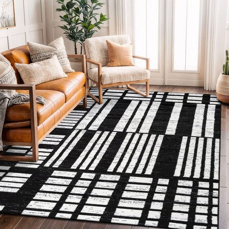 World Rug Gallery Geometric Blocks Area Rug 5 ft x 7 ft Black WR140BLACK5X7