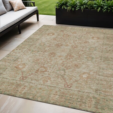 Homeroots 5' X 8' Beige Brown And Green Oriental Washable Indoor Outdoor Area Rug 603864