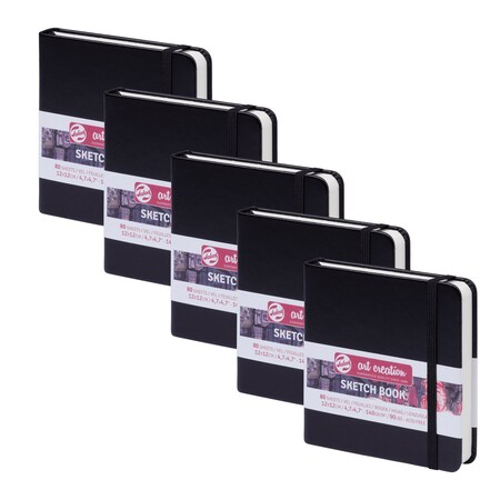 Talens Art Creation Sketchbook, 80 Sheets, 90lbs, Black Cover, 4.7'' x 4.7'', 5PK 9314004M