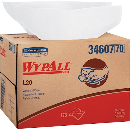 Wypall WypAll General Clean L20 Medium Cleaning Cloths (34607), BRAG Box, White, 4-Ply, 1 Box of 176 Wipes 34607