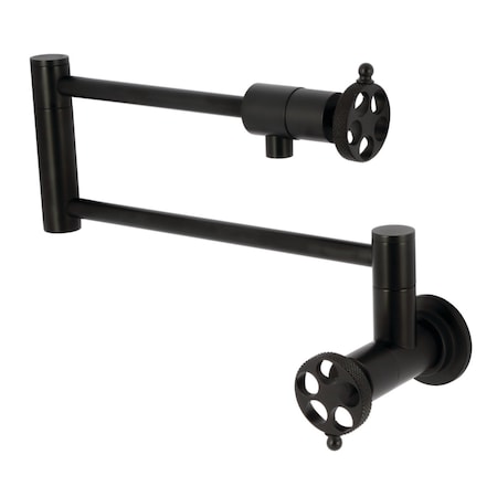 Kingston Brass Wall Mount Pot Filler Faucet with Knurled Handle, Matte Black KS4100RKX
