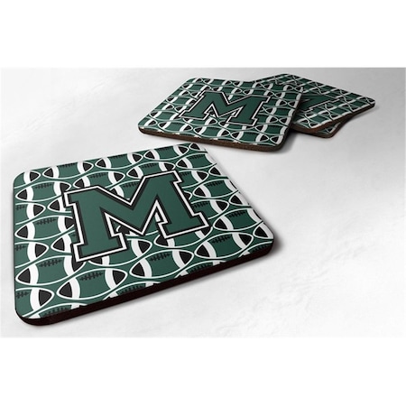 Carolines Treasures Letter M Football Green and White Foam Coaster, Set of 4 CJ1071-MFC