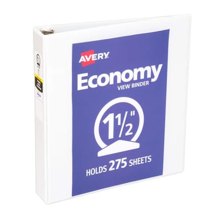 Avery Economy View Binder, 1.5" Round Rings, 275-Sheet Capacity, White 5726