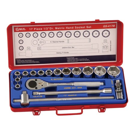 Genius Tools 17 Pc. 1/2in Dr. Hand Socket Set GS-417M