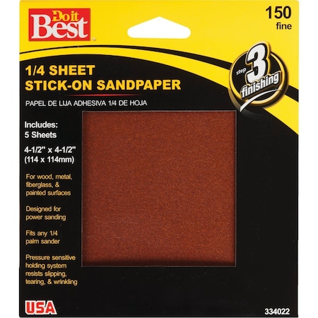 Do It Best Stick-On 150 Grit 1/4 Sheet Power Sanding Sheet, 5PK 334022GA