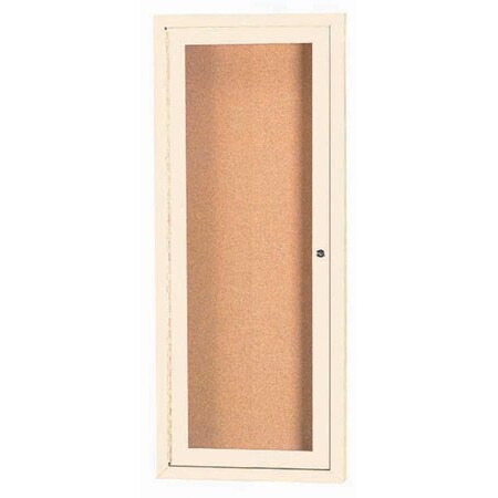 Aarco Enclosed Natural Pebble Grain Cork Bulletin Board w/ Ivory Powder Coated Al Frame, 36''Hx12''W DCC3612RIV