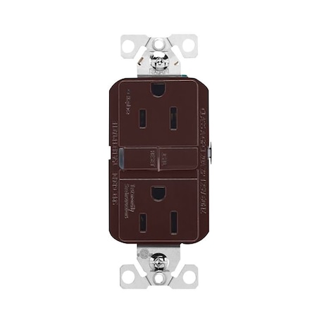 Eaton Wiring Devices Eaton GFCI Receptacle, 125 V, 15 A, NEMA: NEMA 5-15R, Back, Side Wiring, Brown GF15B