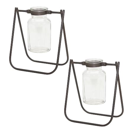 Homeroots Set of Two Clear And Brown Glass And Metal Round Table Vases, 2PK 632612