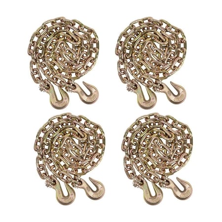 Mytee Products 3/8in X 25ft G70 Chain with Grab Hooks, WLL 6,600 lbs, 4PK CH3825x4