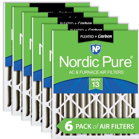 Nordic Pure 16x25x4 Plus Carbon Pleated Air Filter, High Capacity, MERV 13, 6 PK 16x25x4M13+C-6