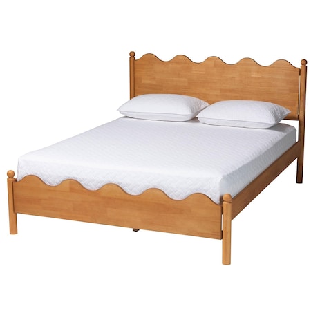 Baxton Studio Malaya Modern Oak Brown Wood Queen Platform Bed with Scalloped Edges 256-14018-ZORO