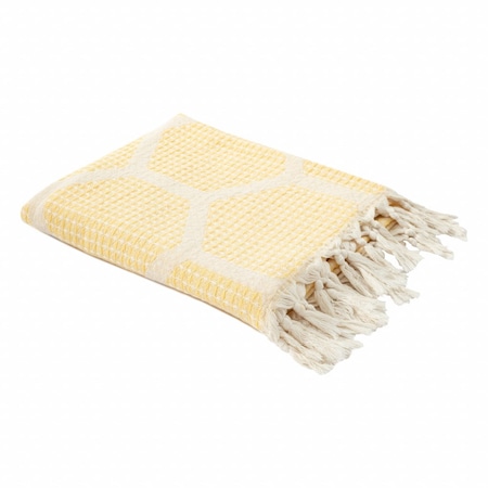 Homeroots 60" X 50" Yellow Woven Cotton Geometric Throw Blanket with Fringe 516499