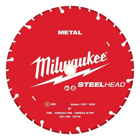 Milwaukee Tool Diamond Saw Blade, Dry Cutting, 9" Dia. 49-93-7825