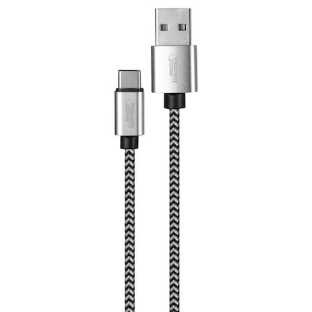 Powerzone Charging Cable, Braided Cable  Aluminum, Black  White Braided Cable, 6 ft L KL-029X-2M-TYPE C