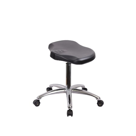 Blue Ridge Ergonomics Polyurethane ESD Ray Stool Chrome - Medium Bench Height with ESD Casters in ESD Black Polyurethane ESD-PRPMBSL-CR-NF-EC