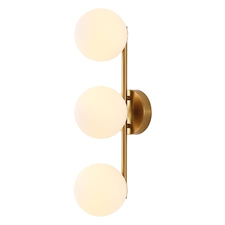 Jonathan Y Nash 23 in. 3-Light Mid-Century Modern Metal and Frosted Glass Globe LED Vanity Light, Brass Gold JYL9568A