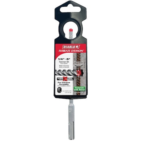 Diablo Rebar Demon 1/4'' x 6'' SDS-Plus Full Carbide Rotary Hammer Drill Bit DMAPL4070