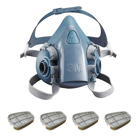 3M Half Mask Respirator Kit:  4 Chemical Cartridges Included, Olive Color, 7500 Series, Bayonet, Size L 3PB41-4JG24