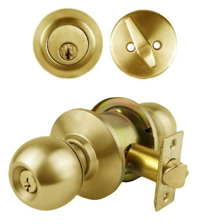Taco ECB Bright Brass Grade 3 Keyed Cylindrical Entry Door Knob 2-3/8in Backset Lockset DL-ECB53K238DB251-US3