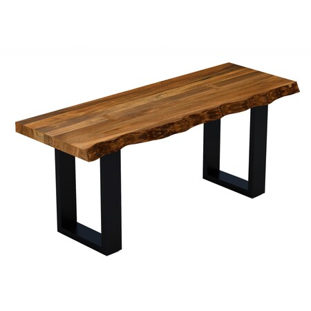 Homeroots 43in Brown and Black Solid Wood Dining Bench 379795