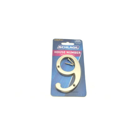 Schlage Residential Solid Brass Carded Classic House Number 9 Satin Nickel Finish SC23096619