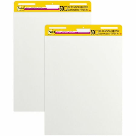 3M Post-it Self-Stick Plain White Easel Pads, 30 25x30 Sheets/Pad, 2 Pads/Carton 559