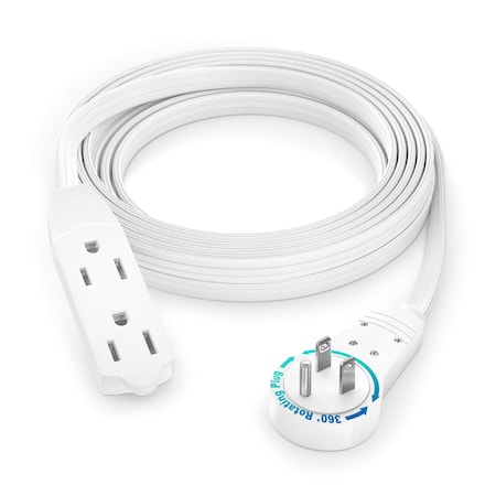 Maximm 10ft 16AWG 3-Outlet 360 degrees Flat Plug Extension Cord, 3-Prong UL, White ADW-360-3310-W