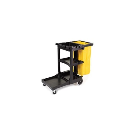 Rubbermaid Janitorial Cleaning Cart Black w/ Yellow Vinyl Zipper Bag FG617388BLA