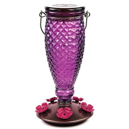 Perky-Pet Bird Feeder, Diamond, 24 oz, Nectar, 5-Port/Perch, Glass/Plastic, Wine, 10-1/2 in H 9102-2